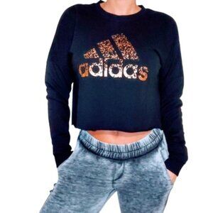Adidas Graphic Cropped Crewneck Sweatshirt Gold Foil Logo Size XL Raw Hemline